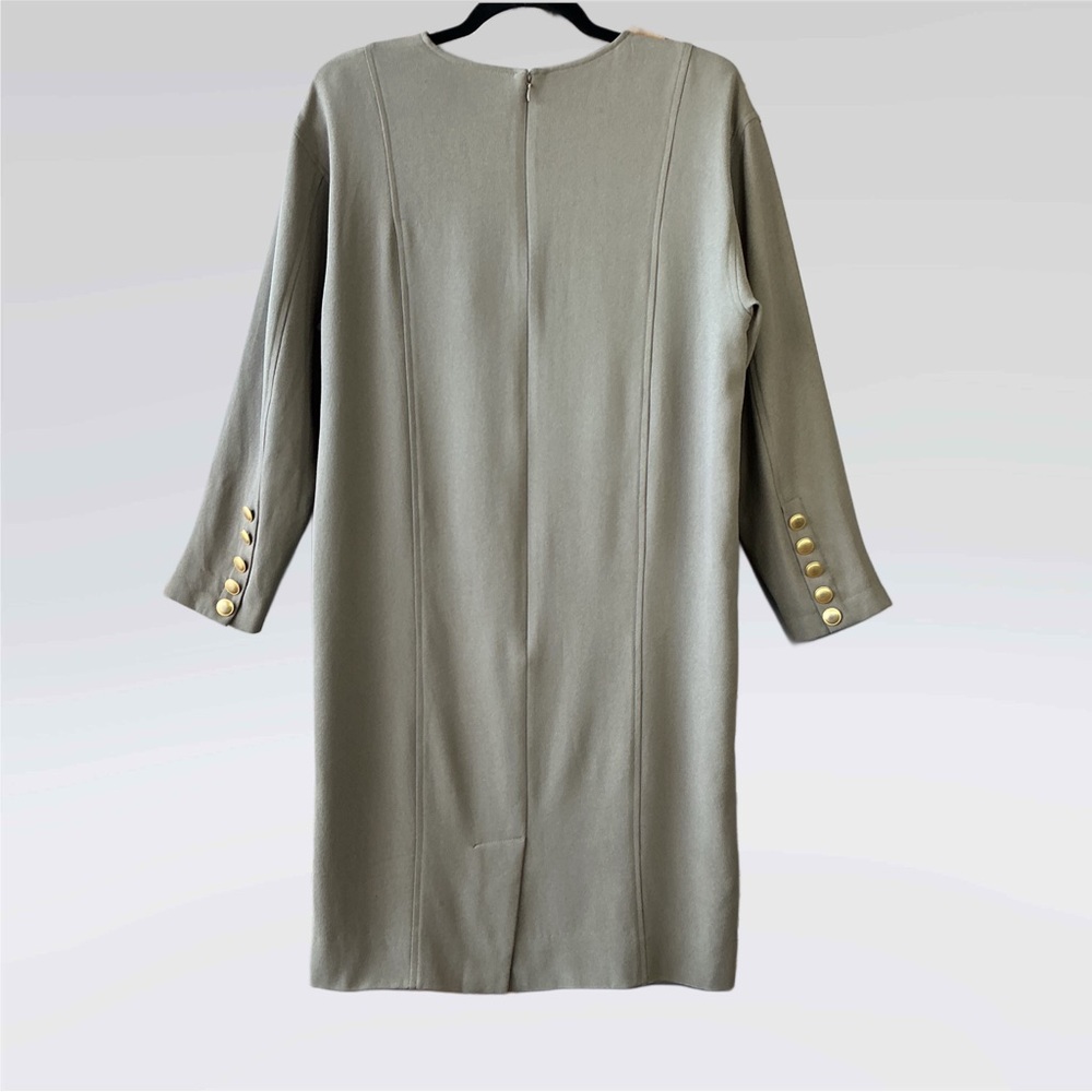 Vintage Liz Claiborne Sage Green Long Sleeve Shift Dress Size 8P Corporate Chic - Picture 4 of 11